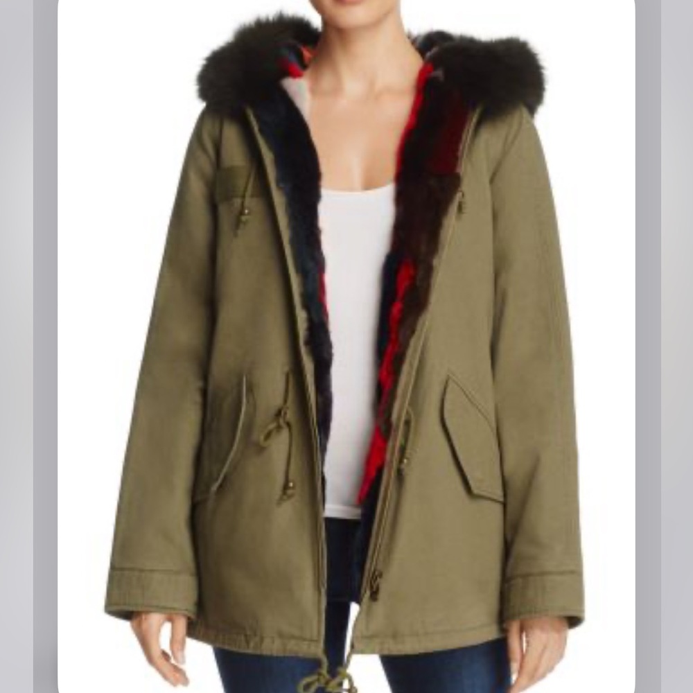 Aqua reversible fur coat, NWT